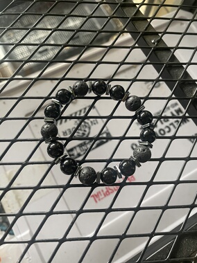 原创简约日系潮流黑曜石搭配天然火山石黑胆石半宝石串珠手链