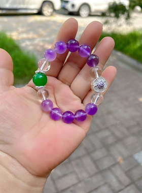 2025原创新款天然冰飘紫水晶手链ins考必过上岸手串闺蜜女友礼物