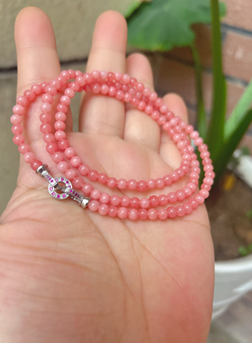 天然原创粉贝项链锁骨4mm海竹珊瑚粉圆珠diy手链项链双带爆款简约