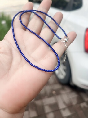 新中式天然青金石项链高品质克莱因蓝小米珠锁骨链小众显白女