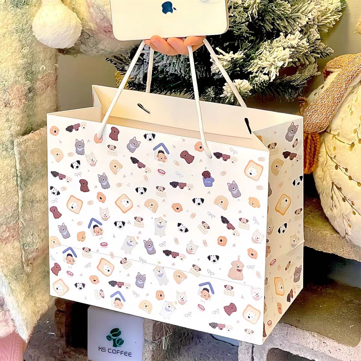 新款小狗手提礼品袋生日礼物包装袋ins风可爱纸袋耐用收纳购物袋-图2