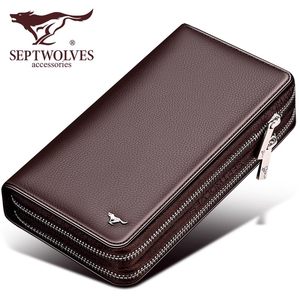 七匹狼男士手包真皮名牌双拉链大容量钱包头层牛皮男包手拿皮包潮