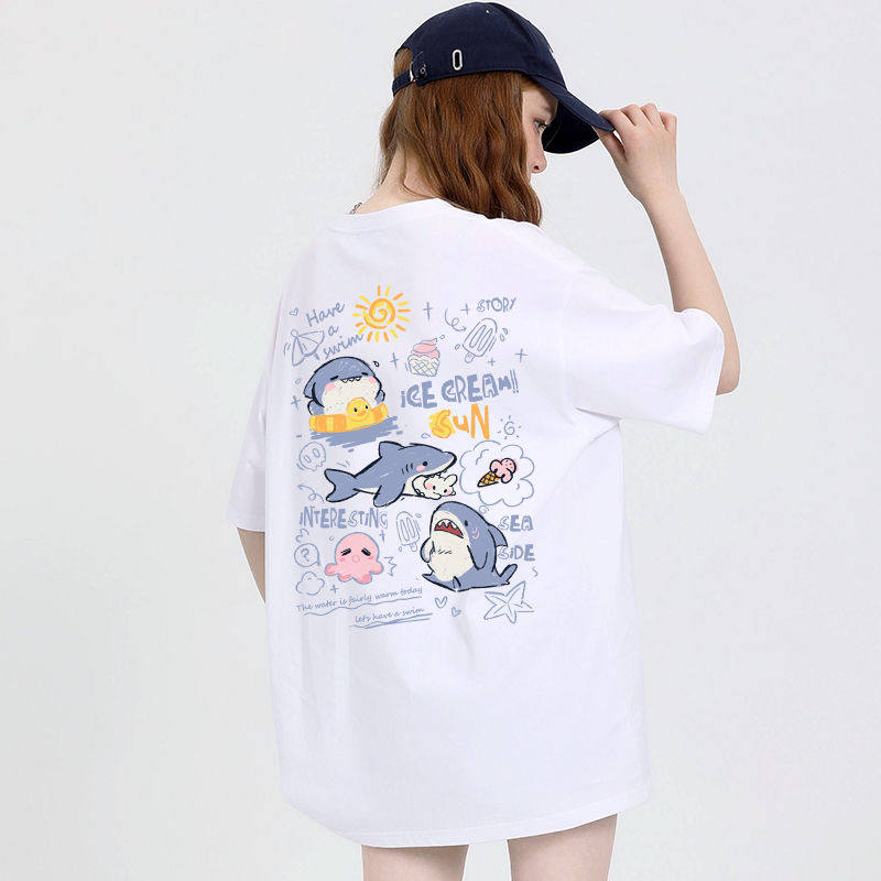 手绘卡通260g重磅纯棉t恤女宽松大码T百搭短袖上衣夏季新款设计感,淘宝优惠券,粉丝福利购,淘宝优惠卷