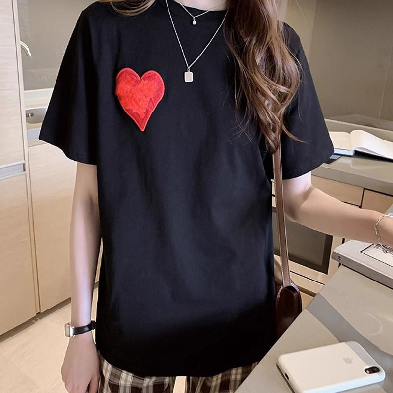 爱心刺绣纯棉T恤女夏季新款潮牌欧货短袖半袖美式高街上衣打底衫,淘宝优惠券,粉丝福利购,淘宝优惠卷