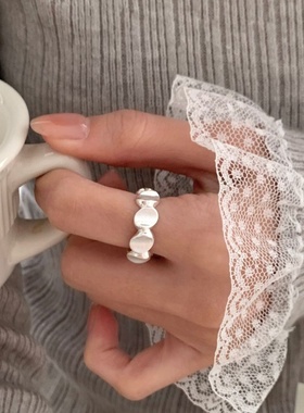 S925银几何拉丝开口戒指女小众