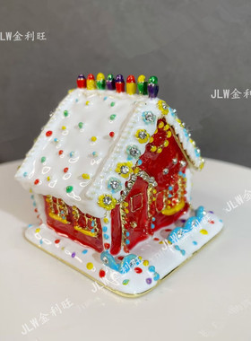 金属珐琅彩首饰盒七宝烧手工艺品圣诞节雪屋房子摆件创意装饰礼物