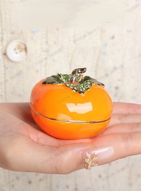 新品金属珐琅柿柿如意首饰盒七宝烧手工艺礼品创意家居橘子摆件