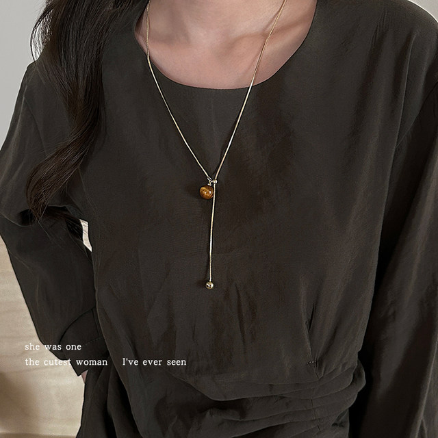 Autumn and winter pull-out adjustable imitation pearl necklace for women, long style