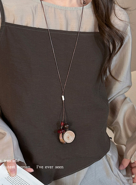 复古森系蘑菇串珠项链女款锁骨链