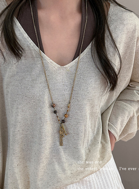 民族风复古钱币流苏长项链毛衣链