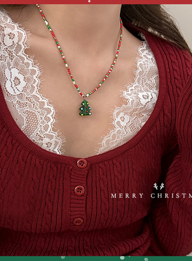 圣诞节彩色串珠项链女款毛衣链