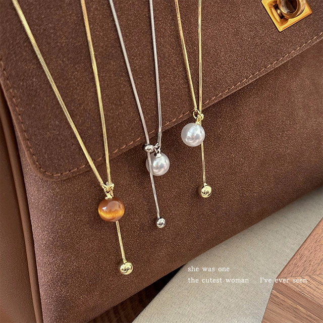 Autumn and winter pull-out adjustable imitation pearl necklace for women, long style