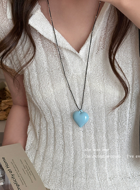 韩系ins风奶油色爱心项链小众
