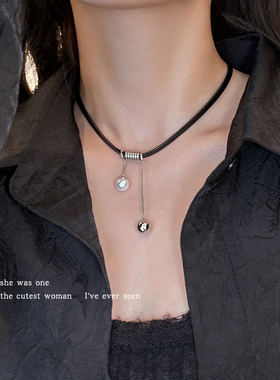 皮质流苏仿珍珠项链女夏季