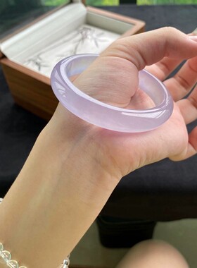 天然缅甸玉镯子浅紫色高冰透翡翠手镯紫罗兰玉镯淡紫细晴水少女款