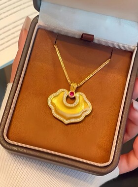 金店同款沙金点钻拉丝吉祥如意福锁吊坠项毛衣链链国潮风配饰批发