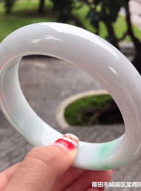 天然缅甸翡翠手镯飘阳绿白底青双彩宽边正圈翡翠手镯玉石女款送礼