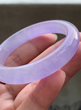 缅甸天然玉石翡翠手镯女款冰糯种紫罗兰飘花正圈翡翠玉手镯子时尚