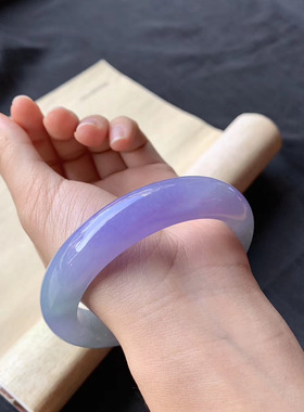 翡翠冰种紫罗兰春带彩贵妃翡翠手镯子宽版玉石少女款缅甸老坑