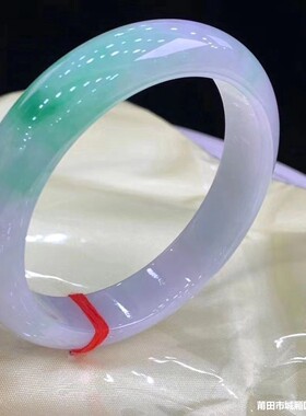 天然缅甸翡翠手镯冰糯种飘花手镯女款阳绿紫罗兰春彩手镯多彩玉石