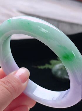 【带证】天然缅甸翡翠手镯冰糯种阳绿春彩紫罗兰玉手镯女款玉