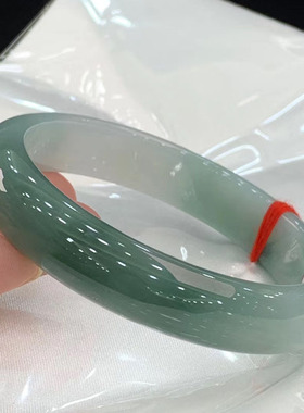 缅甸翡翠冰糯种油青飘花玉正圈手镯玉石老坑女士贵妃绿晴镯子送礼