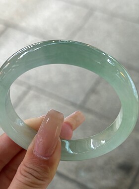 天然缅甸翡翠手镯冰种女款老坑飘绿飘花油青晴水单色冰透浅绿手镯