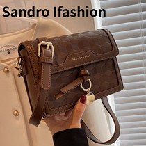 France SANDRO IFASHION PACKETS BAG 2023 NEW 100 HITCH SATCHEL SATCHEL RETRO SMALL SQUARE BAG PET