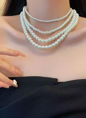 法式珍珠项链女小众高级感气质百搭锁骨链2026年新款毛衣颈链