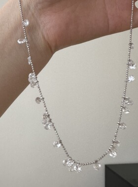 s925银圆形水滴锆石项链女简约轻奢精致抽拉式可调节锁骨链