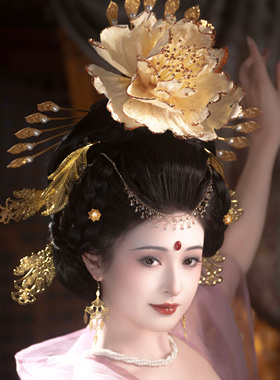 【霜翎阁】花朝节杨贵妃同款插梳唐风汉服发簪套装古风{牡丹花神}