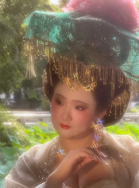 【霜翎阁】杨贵妃衍生唐风汉服套装流苏配发饰品荷叶帽｛凌波舞｝