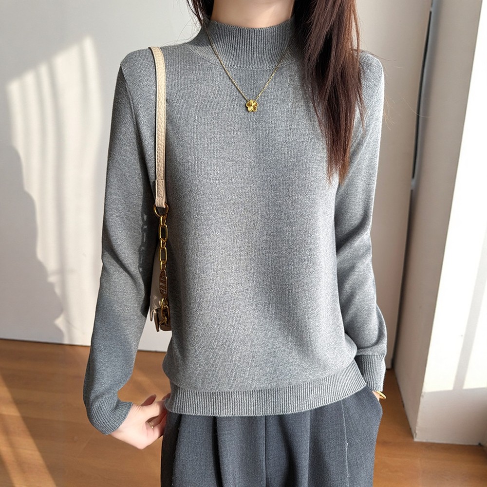 大码纯棉针织衫女半高领套头毛衣秋冬保暖宽松打底衫百搭毛衣短款,淘宝优惠券,粉丝福利购,淘宝优惠卷