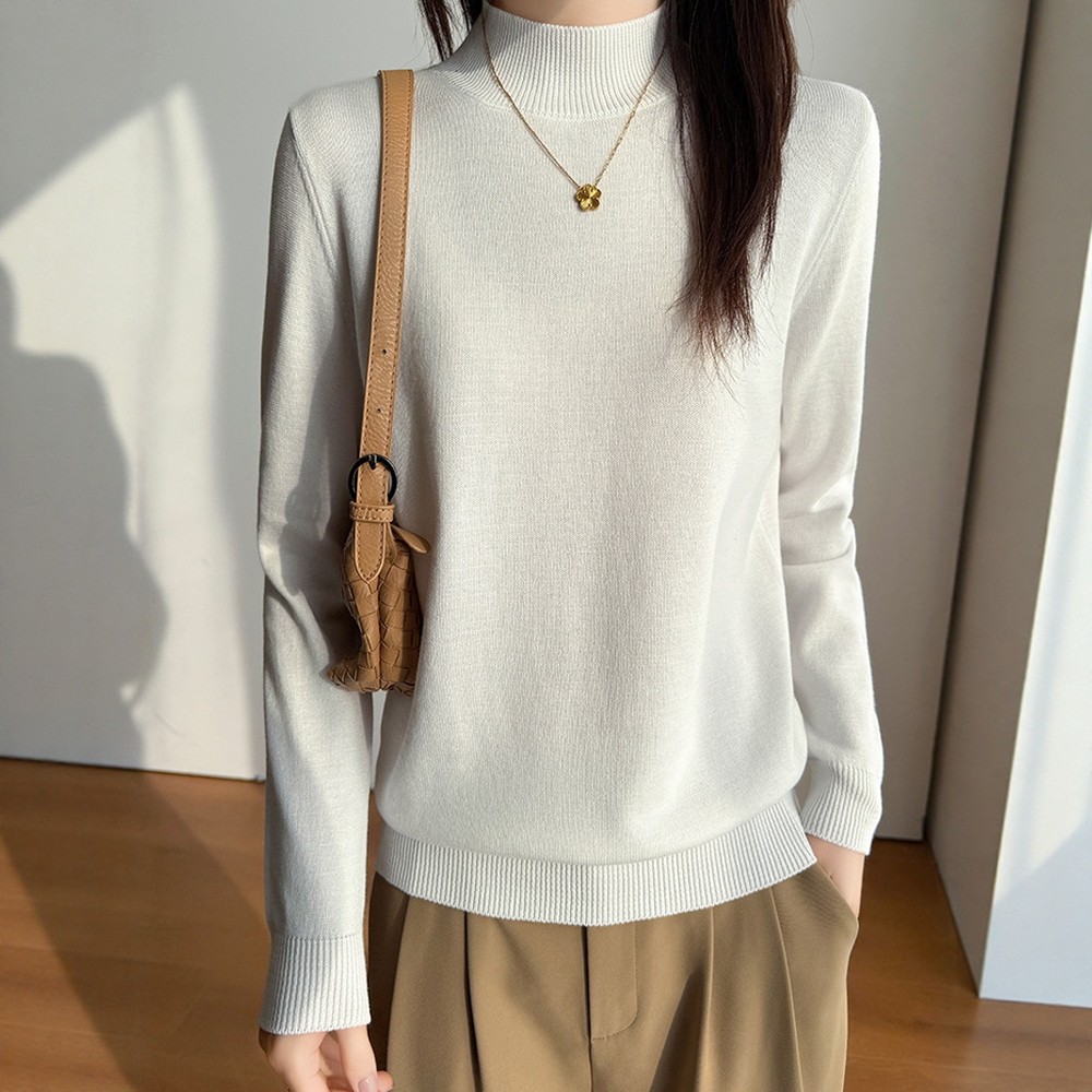 大码纯棉针织衫女半高领套头毛衣秋冬保暖宽松打底衫百搭毛衣短款,淘宝优惠券,粉丝福利购,淘宝优惠卷
