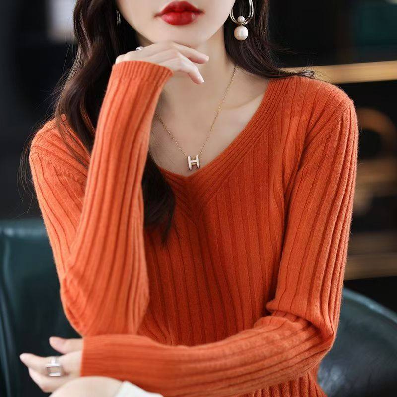 长袖针织打底衫女V领毛衣套头保暖内搭毛衫百搭二八月穿打底衫,淘宝优惠券,粉丝福利购,淘宝优惠卷