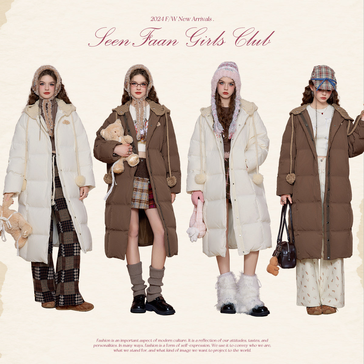 SEENFAAN盛放冬新款长款可拆卸连帽羽绒服女保暖抗风减龄可爱