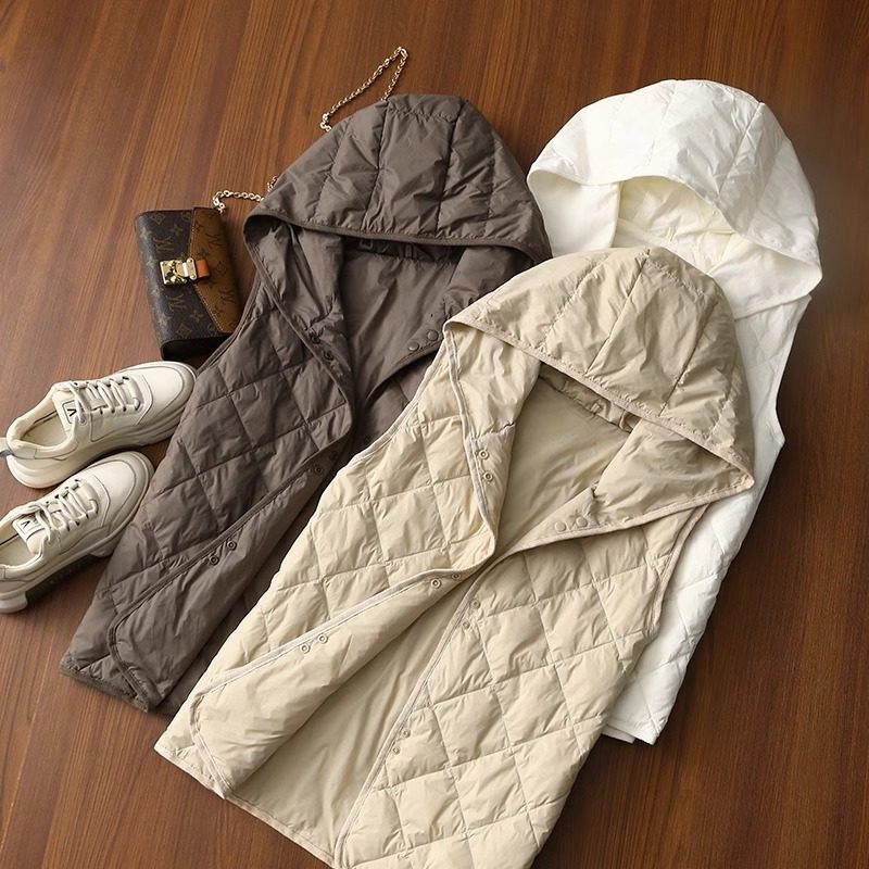 轻暖不臃肿菱格连帽背心羽绒棉马甲女秋冬开襟棉衣外套~清仓现货,淘宝优惠券,粉丝福利购,淘宝优惠卷