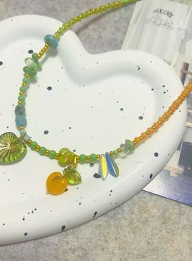 柠檬橘子汽水夏日色彩感锁骨链