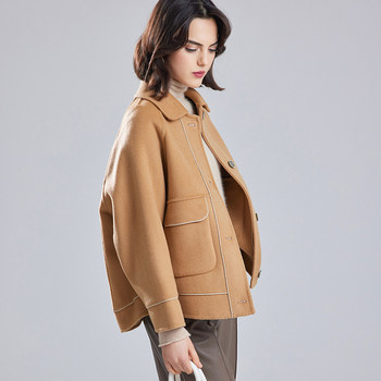 Autumn and winter loose 100% Australian wool two-sided woolen short women's small double-sided woolen jacket coat camel red blue