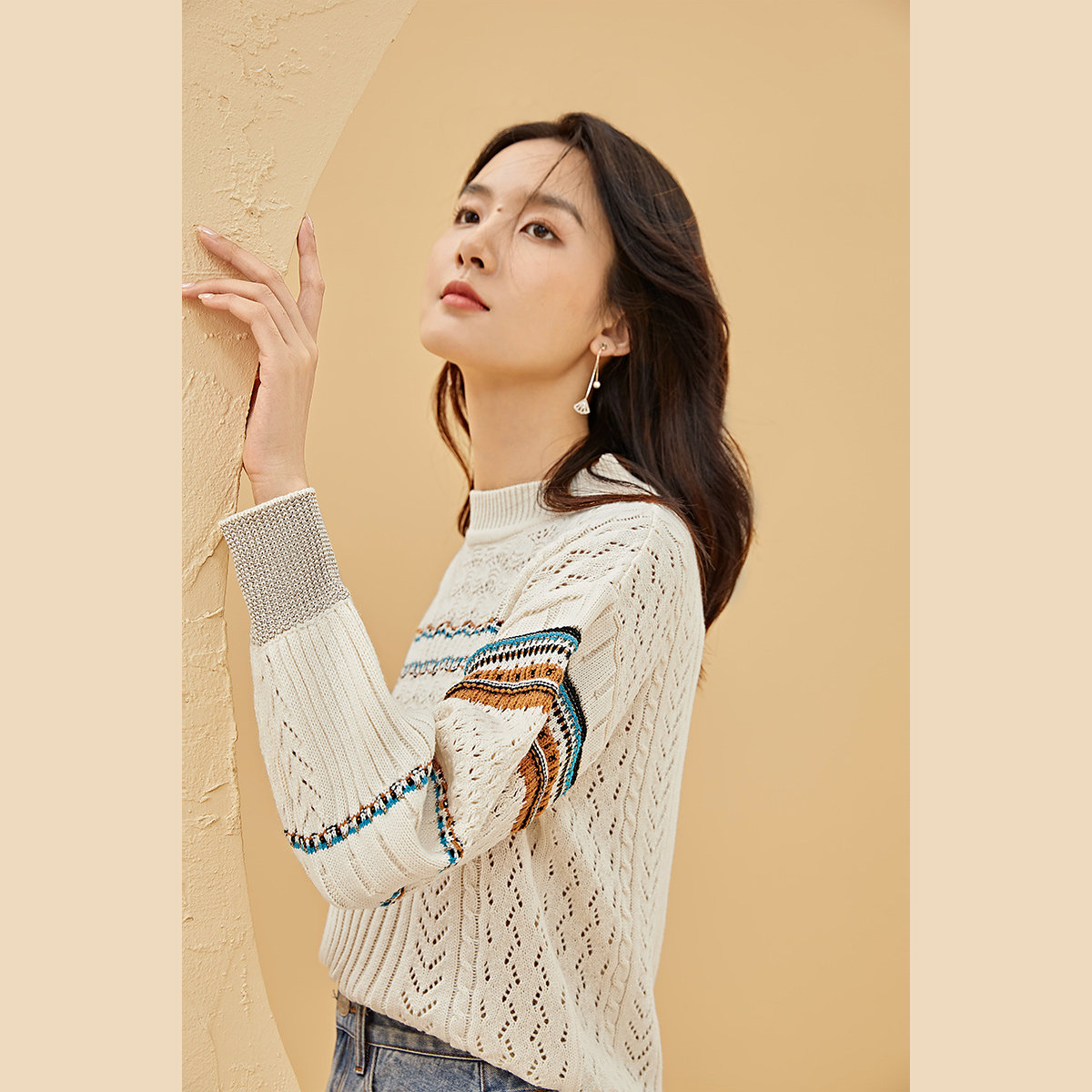 【敦煌系列】对白慵懒风女外穿针织衫 对白毛衣