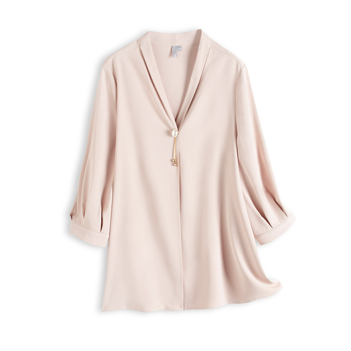 对白职业v领泡泡袖简约小衫衬衫 对白蕾丝衫/雪纺衫