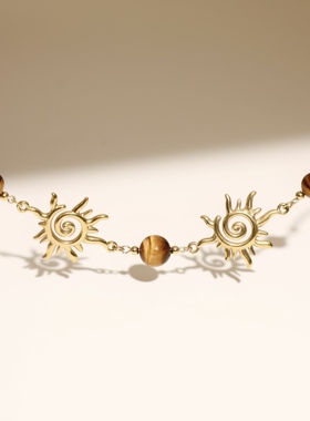 潘神斯欧秋冬新品太阳神虎眼耳饰项链美拉德风棕咖色系