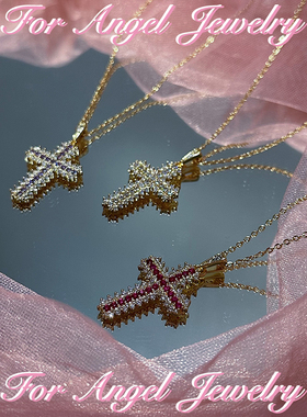 for angel ｜ 三色入！ins辣妹绝美闪哭可叠戴锆石十字架项链