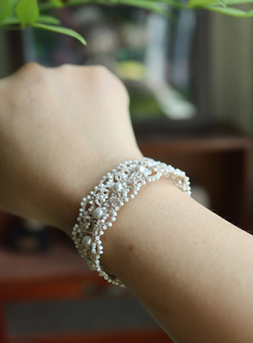 手工定制法式梭编蕾丝高定洛丽塔宽版小众编织简约手链