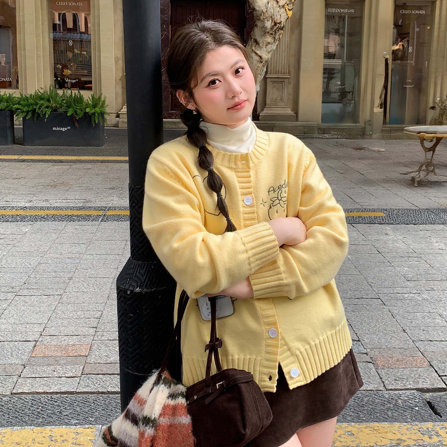 YUZI鱼子针织开衫奶黄色爱心刺绣减龄百搭宽松慵懒风毛衣大码女装,淘宝优惠券,粉丝福利购,淘宝优惠卷