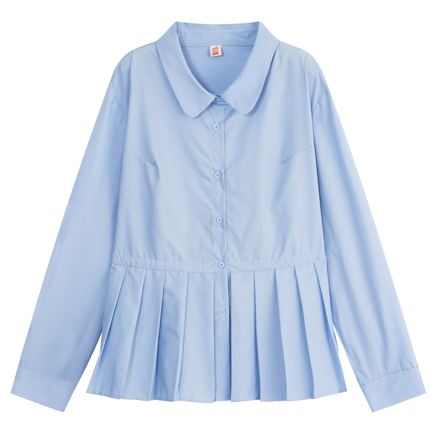 YUZI鱼子天丝衬衫特大码女装baby蓝百褶下摆娃娃领减龄显瘦胖mm - 图2