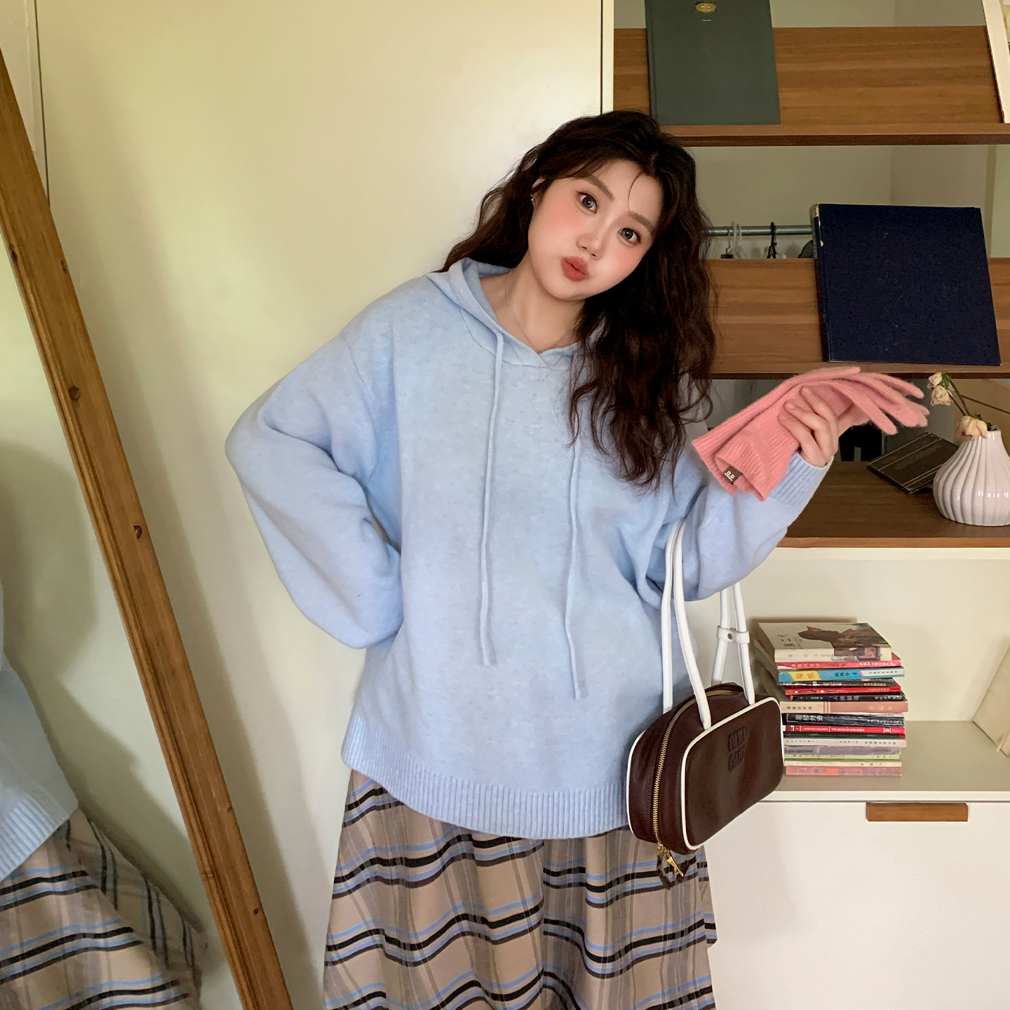 YUZI鱼子连帽毛衣特大码女装胖mm花纱宽松落肩软糯甜美慵懒风秋冬,淘宝优惠券,粉丝福利购,淘宝优惠卷