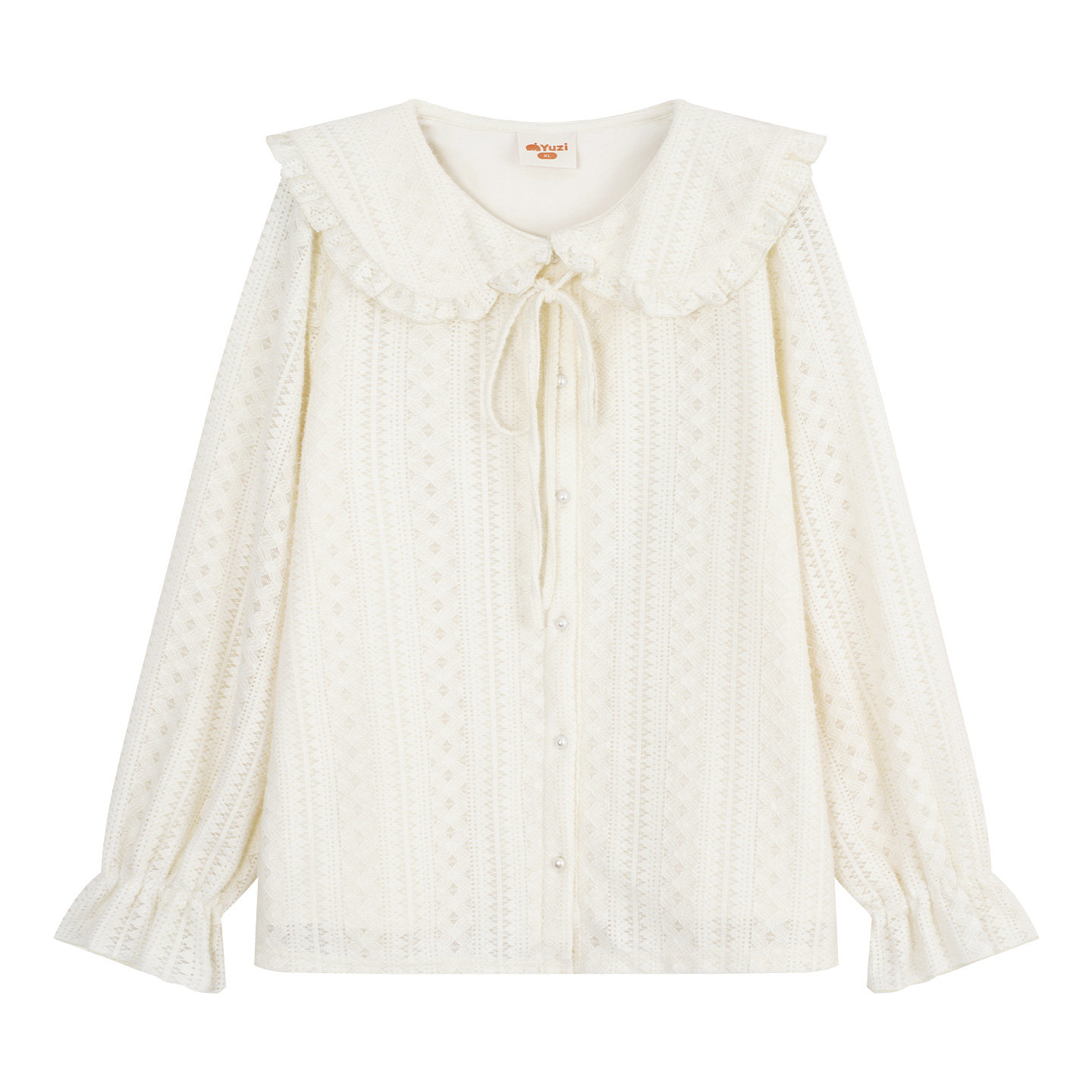 YUZI鱼子蕾丝针织开衫甜美娃娃领长袖宽松蝴蝶结内搭上衣大码女装,淘宝优惠券,粉丝福利购,淘宝优惠卷