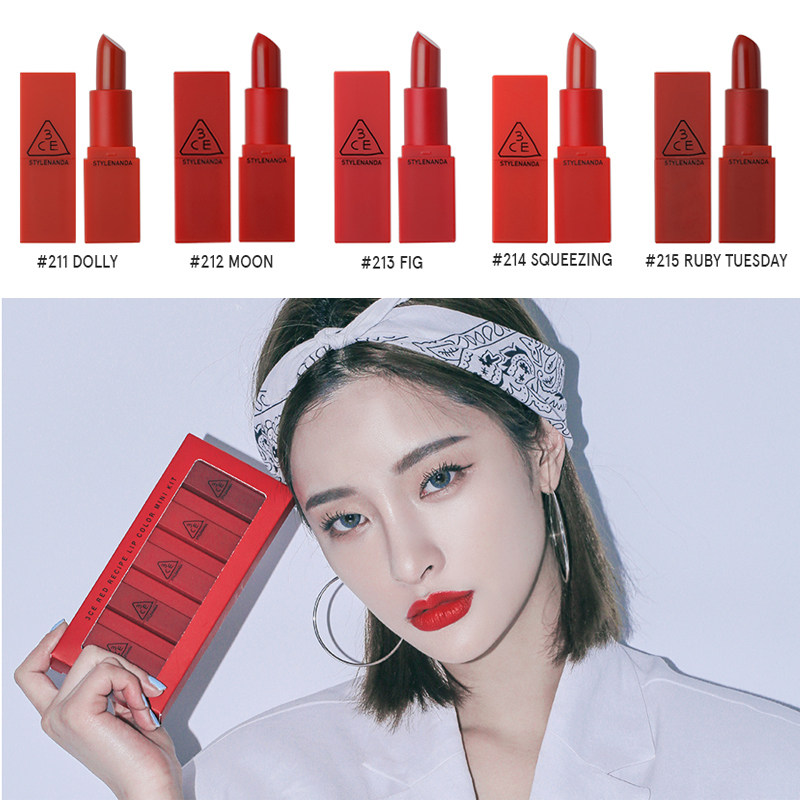 韩国3ce迷你口红套盒小样5支红色套装吃土南