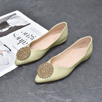 Single shoe womens summer thin soft sole soft leather pointed toe flat versatile shallow mouth 2022 new beanie shoes small leather shoes